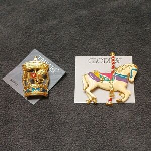 Two Vintage Trifari And Glorius Carousel Brooch Pins